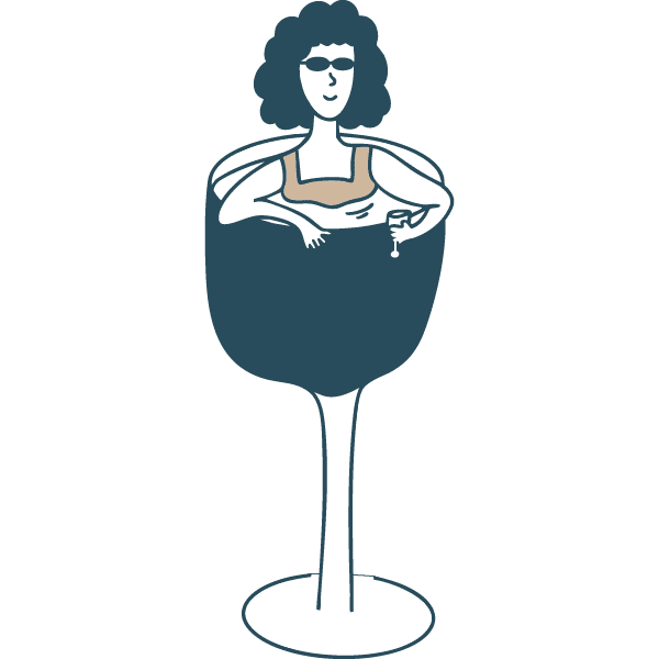 Illustration en bleu et beige d'une femme passionn&eacute;e par le vin qui illustre la cible "&eacute;picurienne" du Ch&acirc;teau de Vullierens.