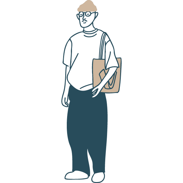 Illustration en bleu et beige d'un jeune homme passionn&eacute; d'art qui illustre la cible "culture" du Ch&acirc;teau de Vullierens.