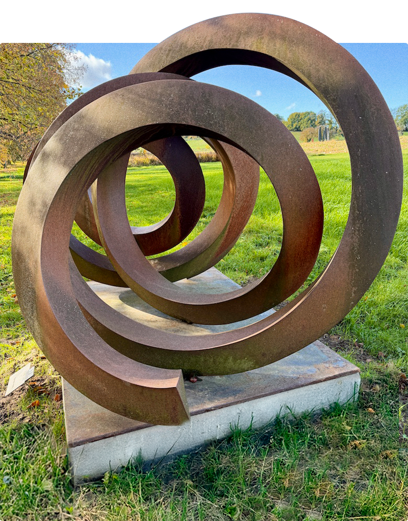 Work by Pieter Obels in Corten steel, exhibited in the gardens of Vullierens Castle.